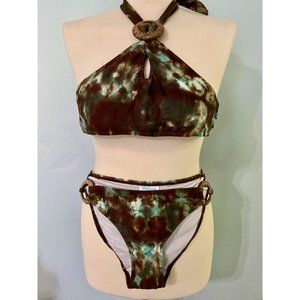 Coconut Brown & Aqua Bandeau Halter Bikini Set